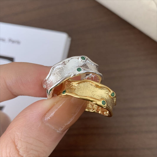 Minimalist Irregular Shape S925 Sterling Silver Ring for Women with Silver Inlay