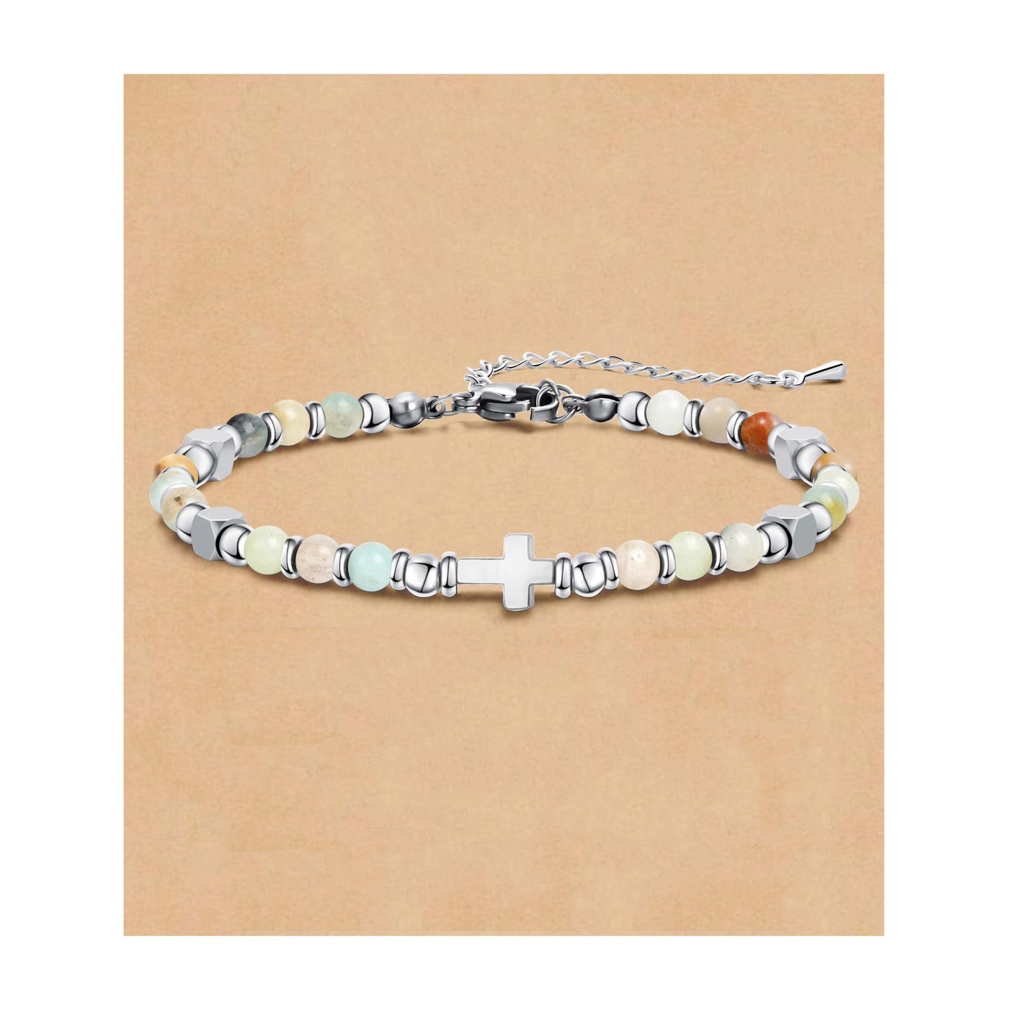 Bohemian Sweet Geometric Natural Stone Turquoise Agate Zebra Print Stainless Steel Bracelet Unisex
