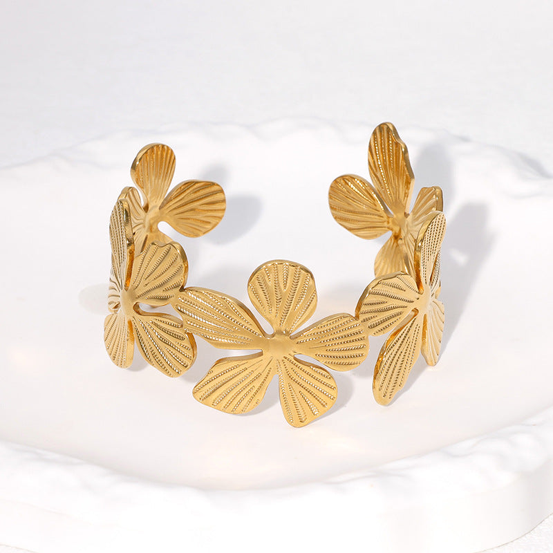 Bracciale Minimalista a Forma di Petalo in Acciaio Inossidabile Placcato Oro 18K da Donna, Gioielli Ipoallergenici in Acciaio al Titanio