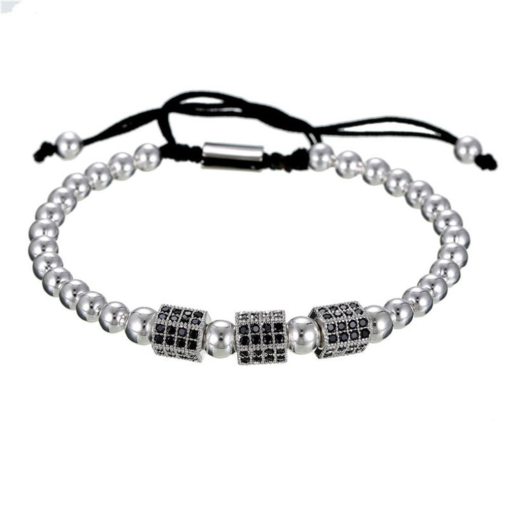 Minimalist Geometric Brass Beaded Cubic Zirconia Wheel Bracelet Unisex