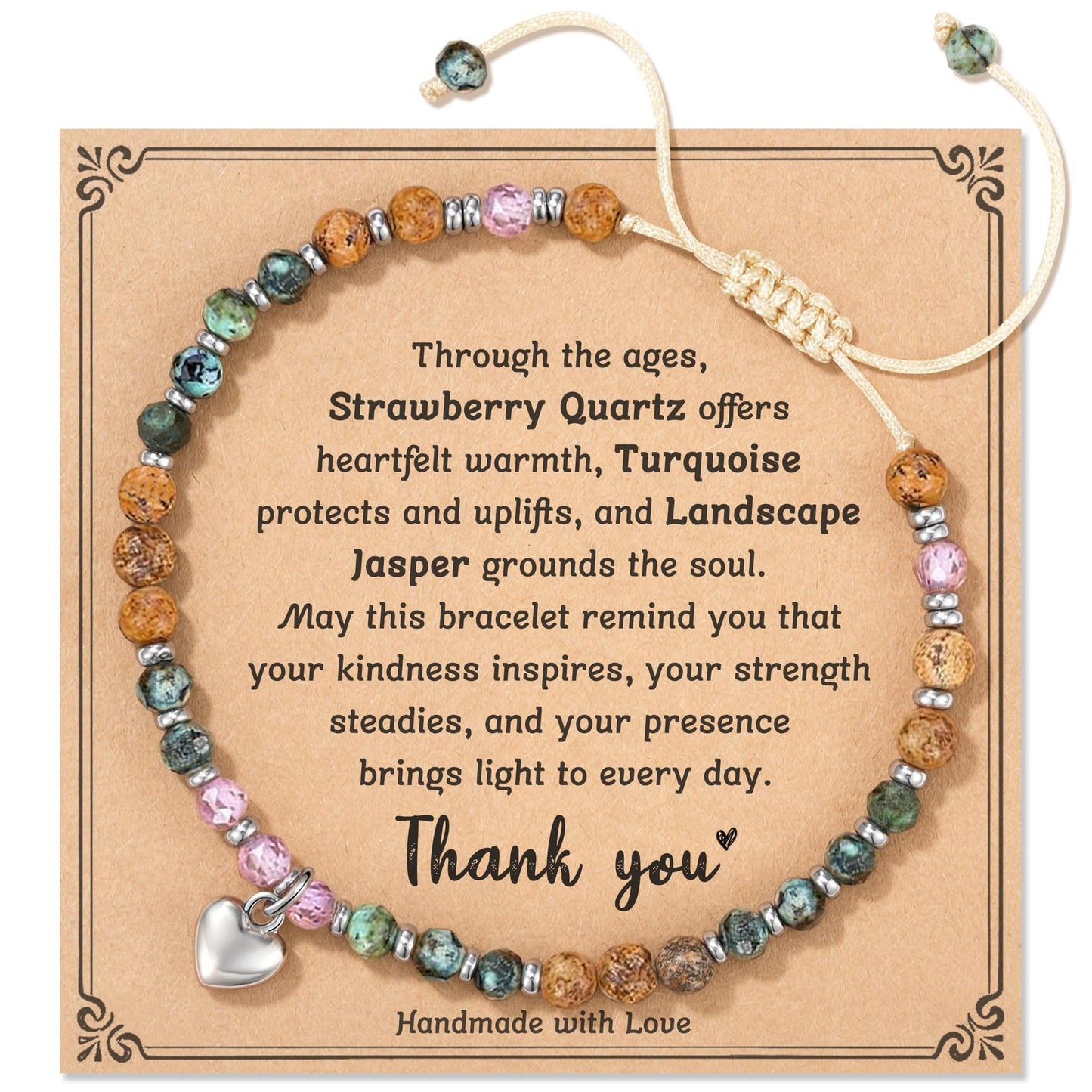 Elegant Natural Gemstone Heart Cross Pendant Adjustable Bracelet for Women