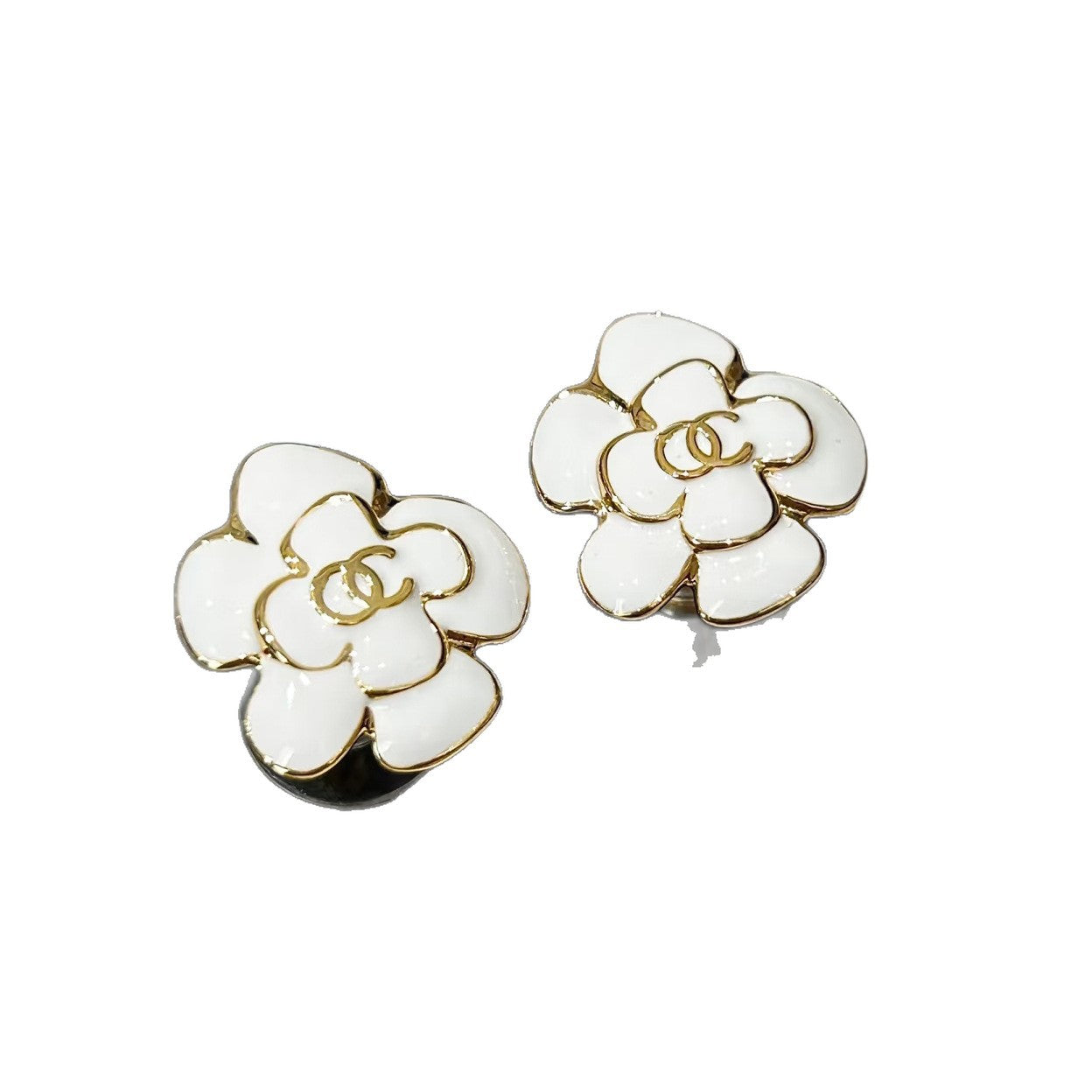 Sweet Floral Enamel Gold Plated Brass Earrings with 925 Sterling Silver Posts