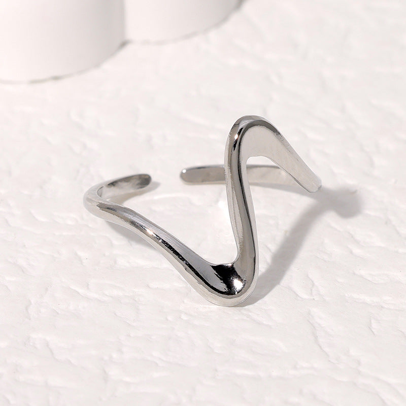 Anello Aperto Minimalista Geometrico da Donna in Acciaio Inossidabile con Finitura Placcata e Design dalle Linee Pulite