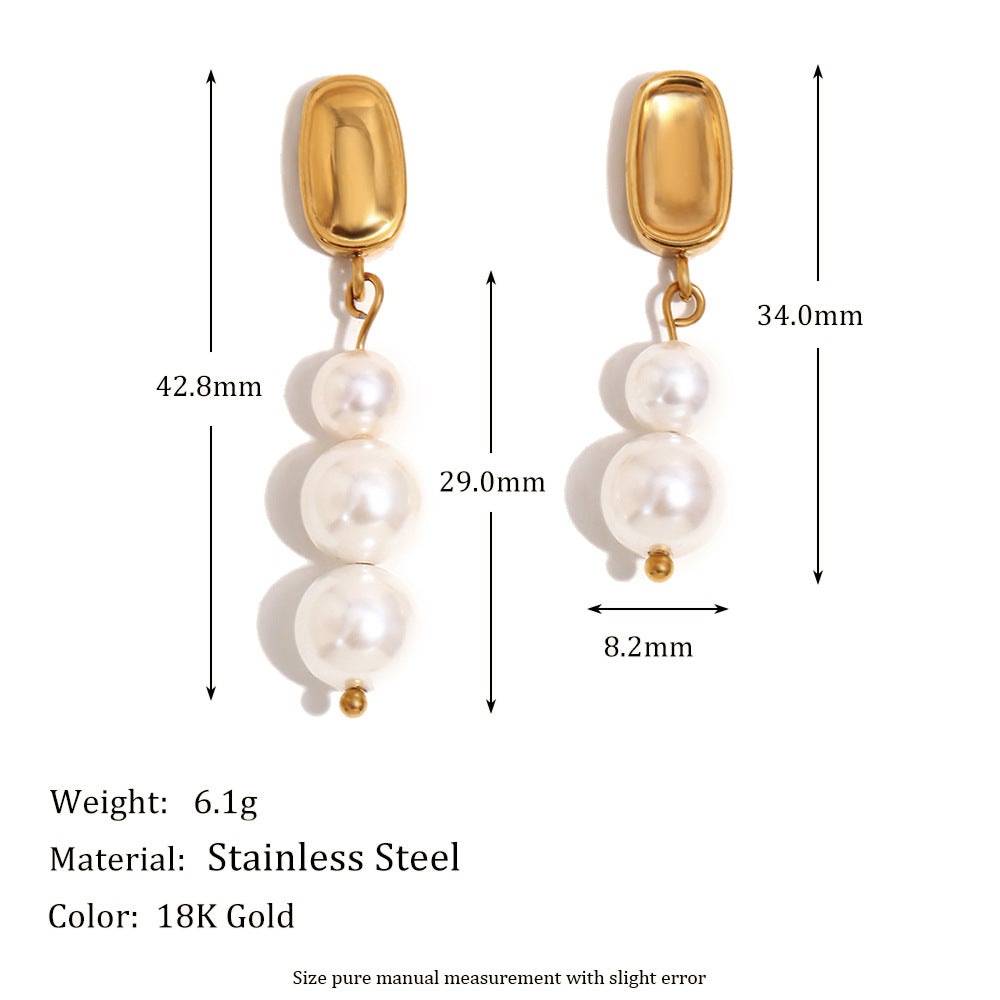 Orecchini di Perle Asimmetrici Vintage di Tendenza in Acciaio Inossidabile con Placcatura in Oro 18K da Donna