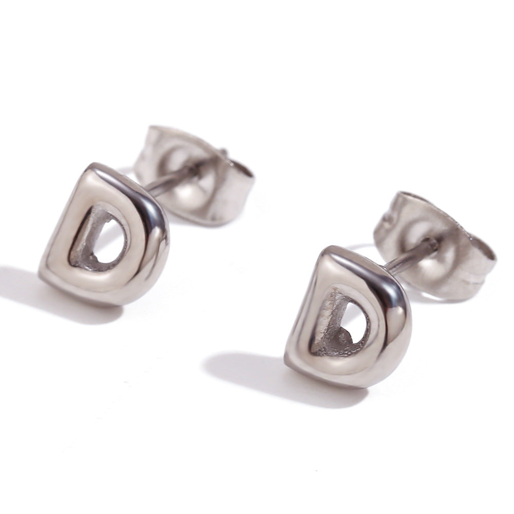 Orecchini a perno da donna con lettera geometrica moderna minimalista in acciaio al titanio placcato oro 18K