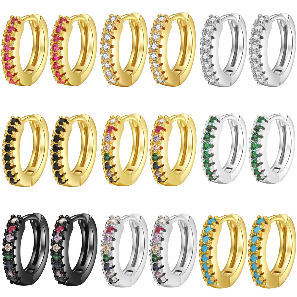 Minimalist Geometric Round Micro-Paved Cubic Zirconia Brass Hoop Earrings