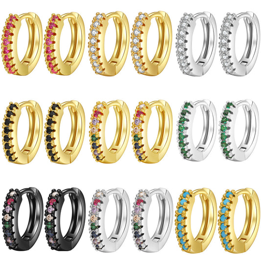 Minimalist Geometric Round Micro-Paved Cubic Zirconia Brass Hoop Earrings