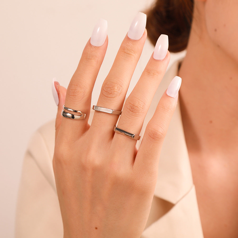 Minimalist Luxury Geometric Round Drip Oil Plated Alloy Open Ring Set
