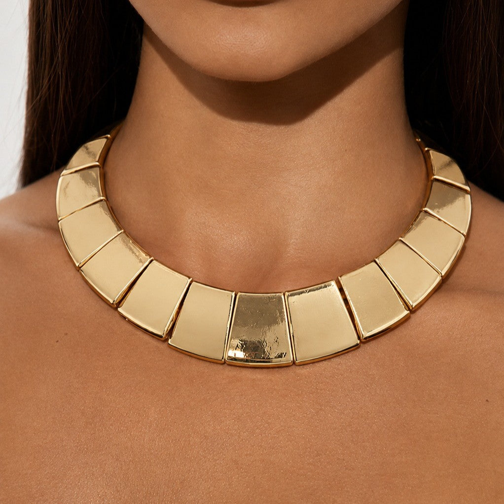 Vintage Hip-hop Punk Geometric Square Zinc Alloy Plated Choker Necklace for Women
