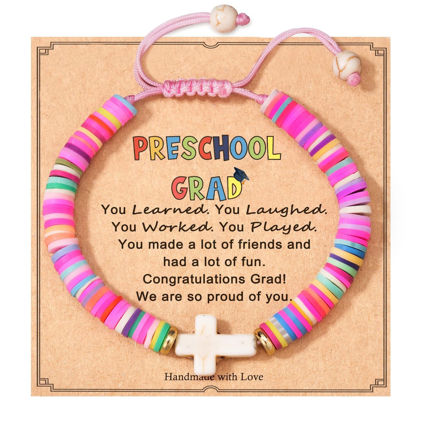 Bohemian Handmade Woven Heart Cross Resin Charm Bar Bracelet