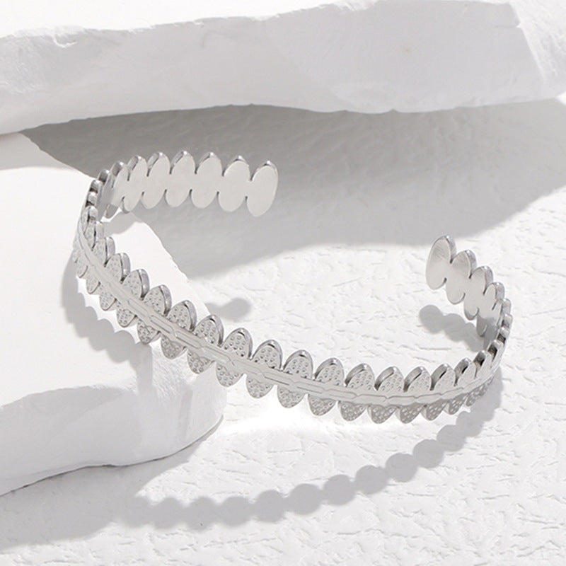 Adjustable Titanium Steel Bracelet for Women with Geometric Line Design Electroplated Finish Statement Cuff
