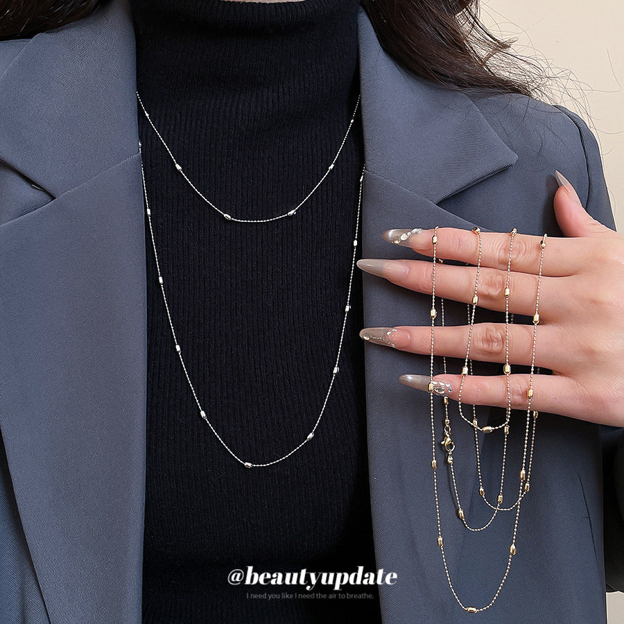 Collana a strati geometrica minimalista in metallo con perline per donna, con finitura galvanizzata
