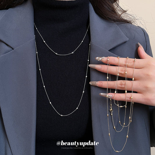 Minimalist Geometric Metal Beaded Layered Necklace for Women with Electroplated Finish