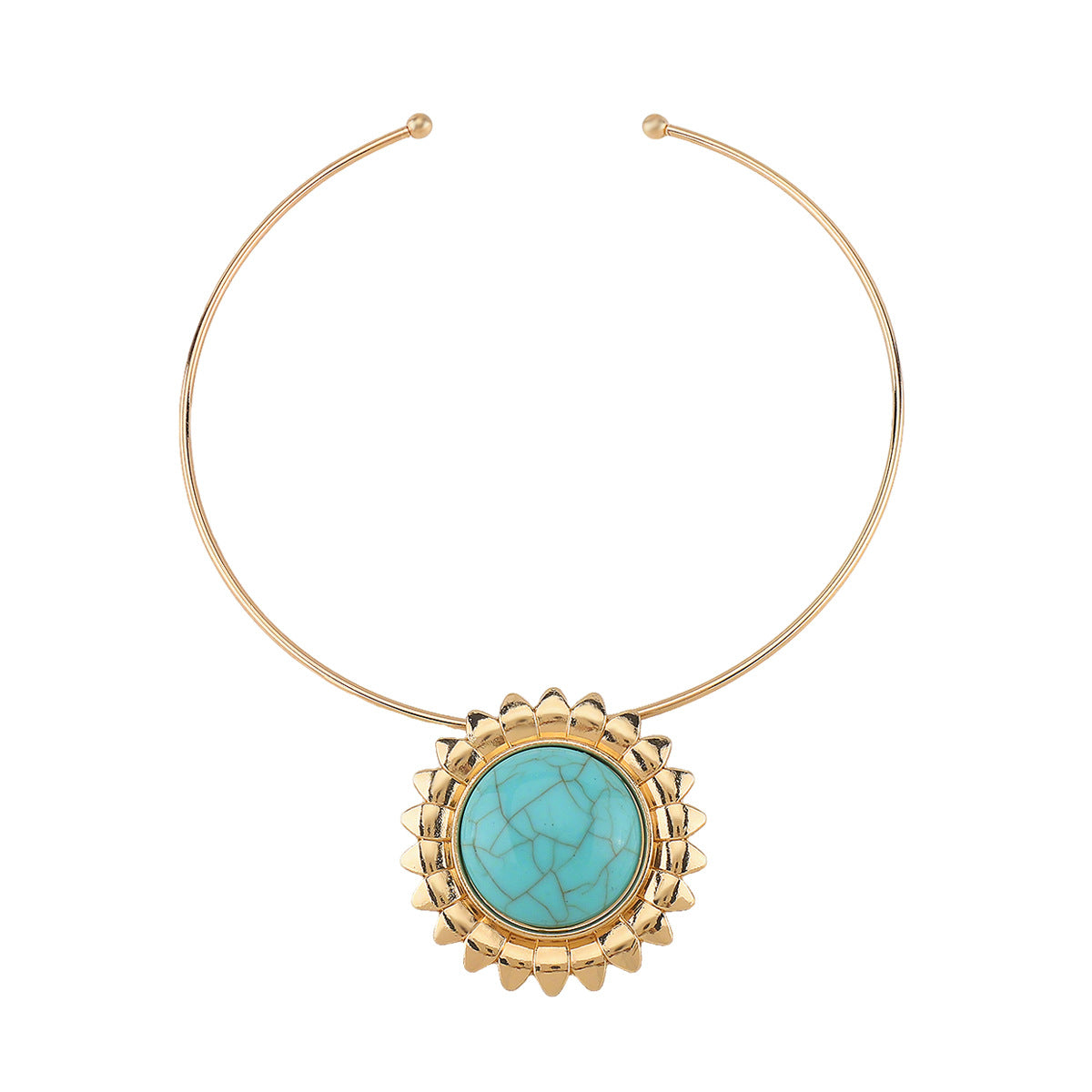 Collana vintage da donna in lega con intarsi turchesi a motivi floreali geometrici e finitura placcata oro