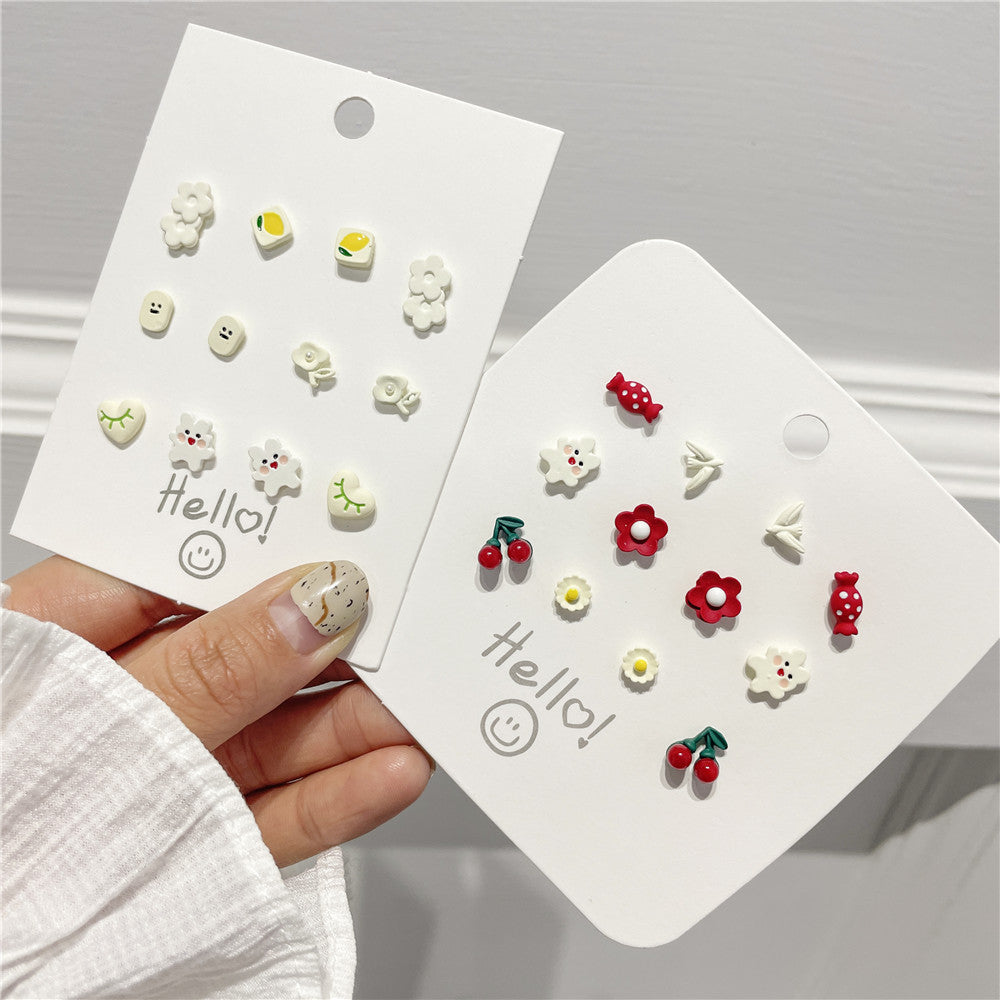 Sweet Geometric Ceramic Drip Oil Earrings with Pearl Accents and 925 Sterling Silver Posts