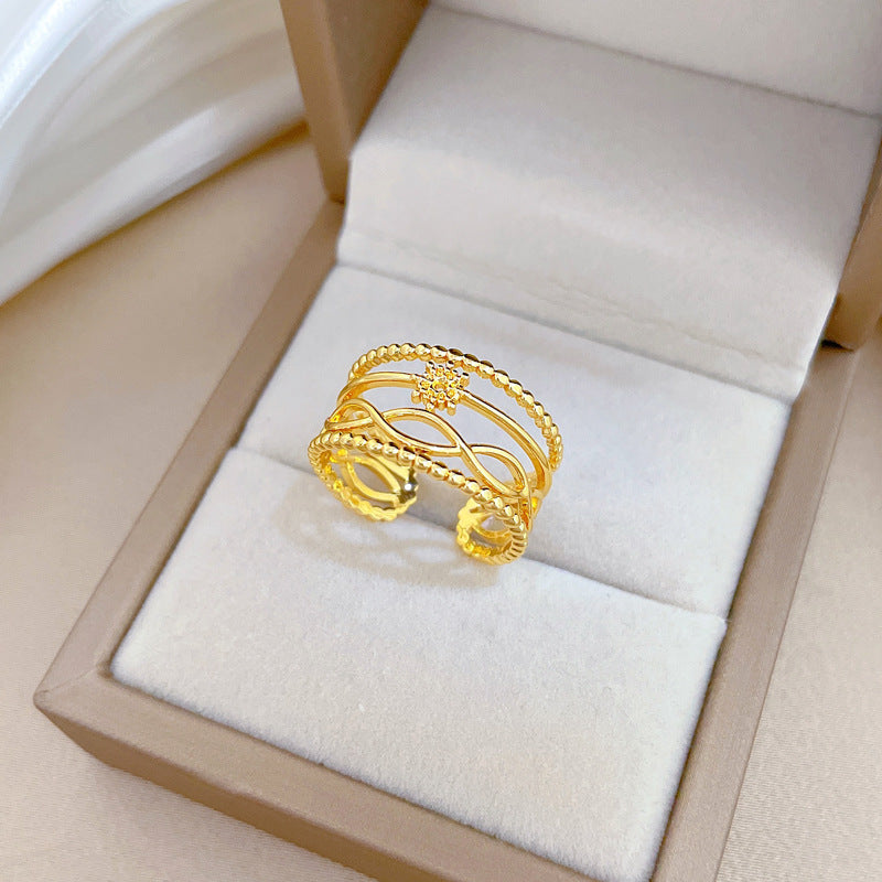 Minimalist Sweet Gold Plated Brass Crown Ring Adjustable Open Band for Women Couples
