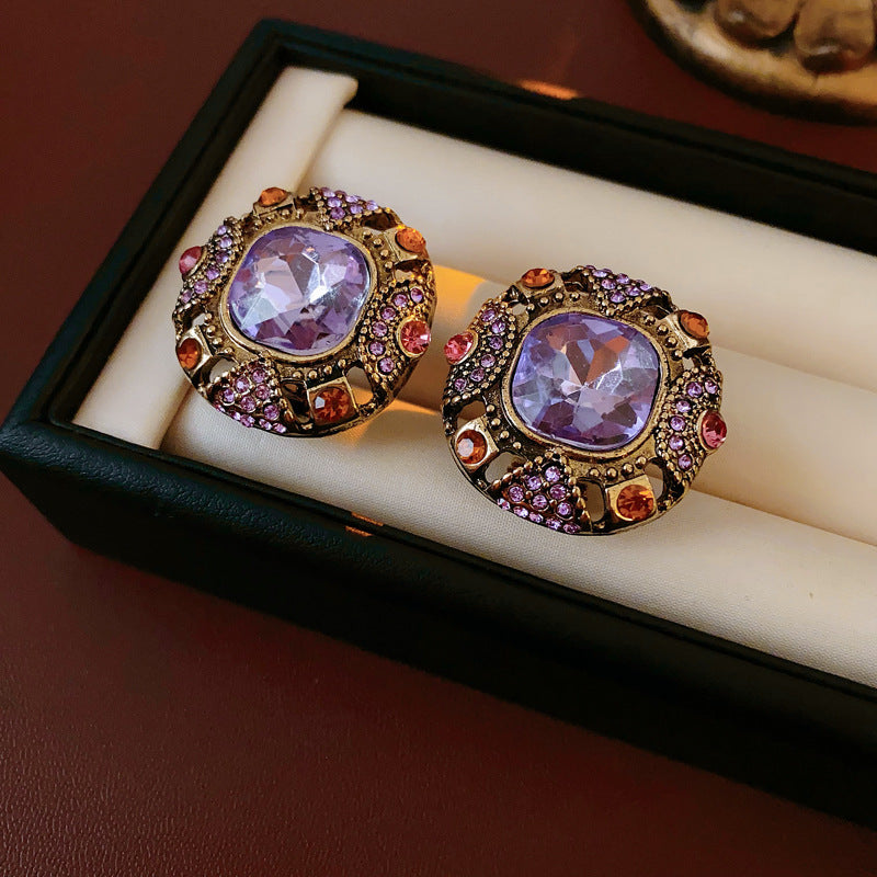 Vintage Floral Leaf Waterdrop Geometric Pearl Stud Earrings with Rhinestone Inlay and Enamel Finish for Women