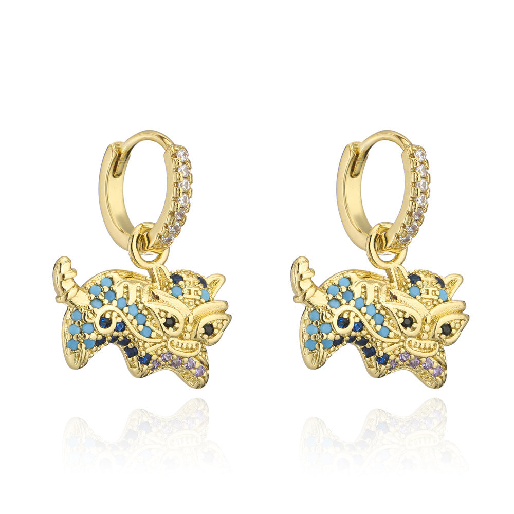 Orecchini da donna geometrici minimalisti in rame con micro-pavé di zirconi e placcatura in oro 18K