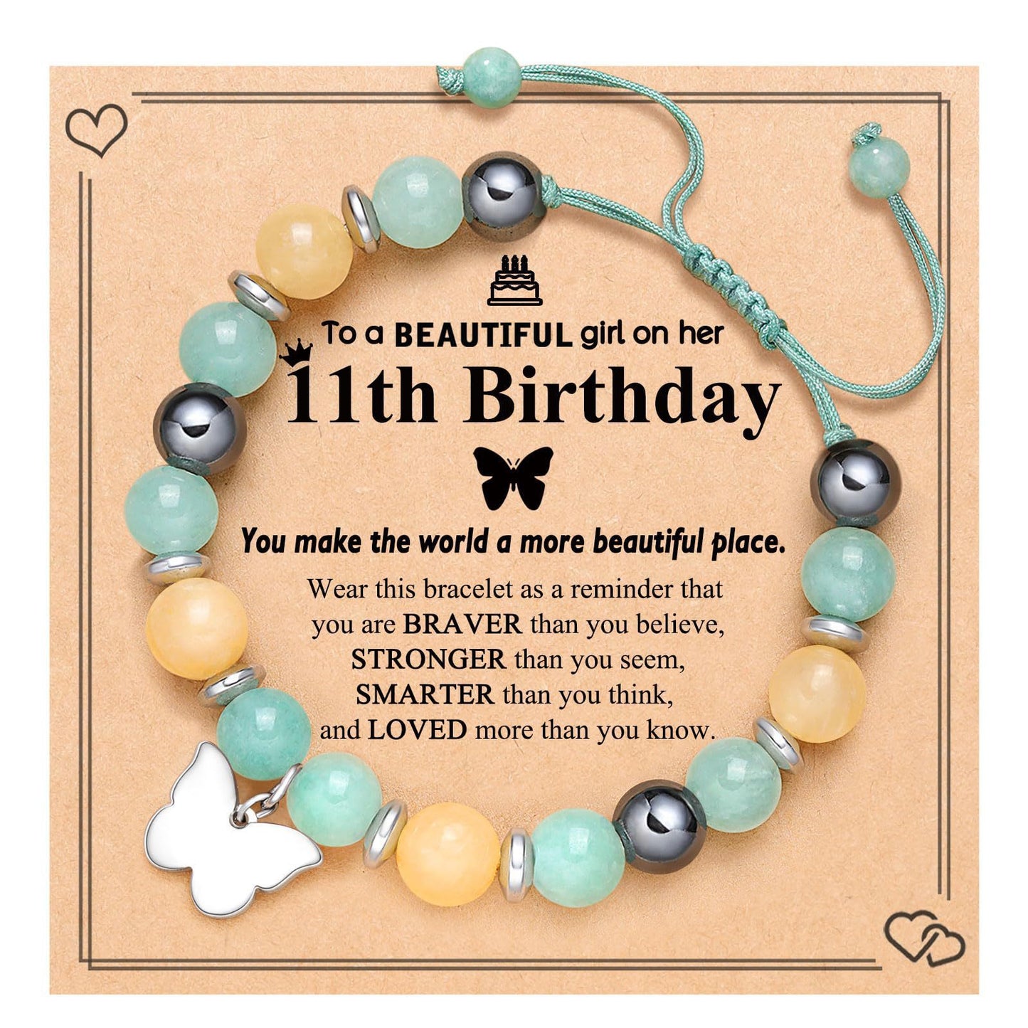 Natural Stone Zebra Print Heart Butterfly Handmade Bracelet for Women