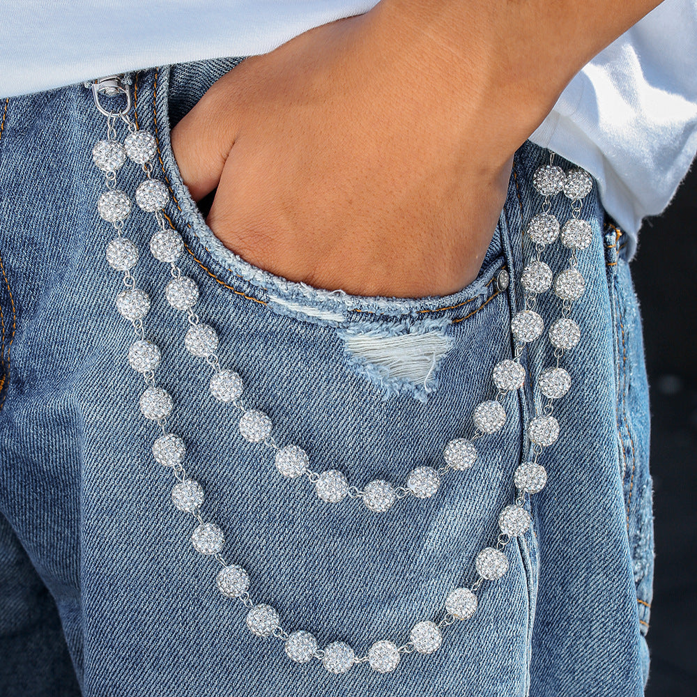 Punk Hip-hop Cross Pearl Rhinestone Polished Zinc Alloy Waist Chain for Men and Women