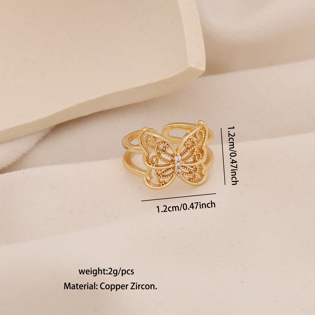Fashionable Butterfly-Shaped Copper Ring with Plated Finish for Women