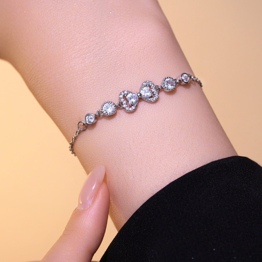 Braccialetto da donna Minimalista Cuore Stella Luna Farfalla con Strass in Acciaio al Titanio con Finitura Placcata