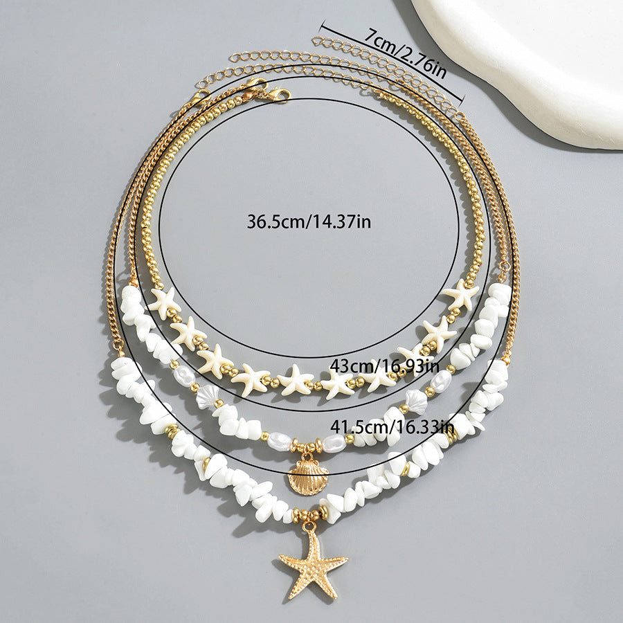 Bohemian Style Star and Shell Shaped Zinc Alloy Necklace with Woven Texture for Women
