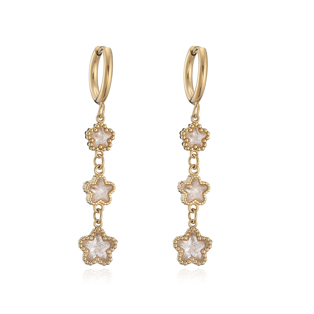 Minimalist 18K Gold Plated Star Geometric Stainless Steel Cubic Zirconia Earrings for Women