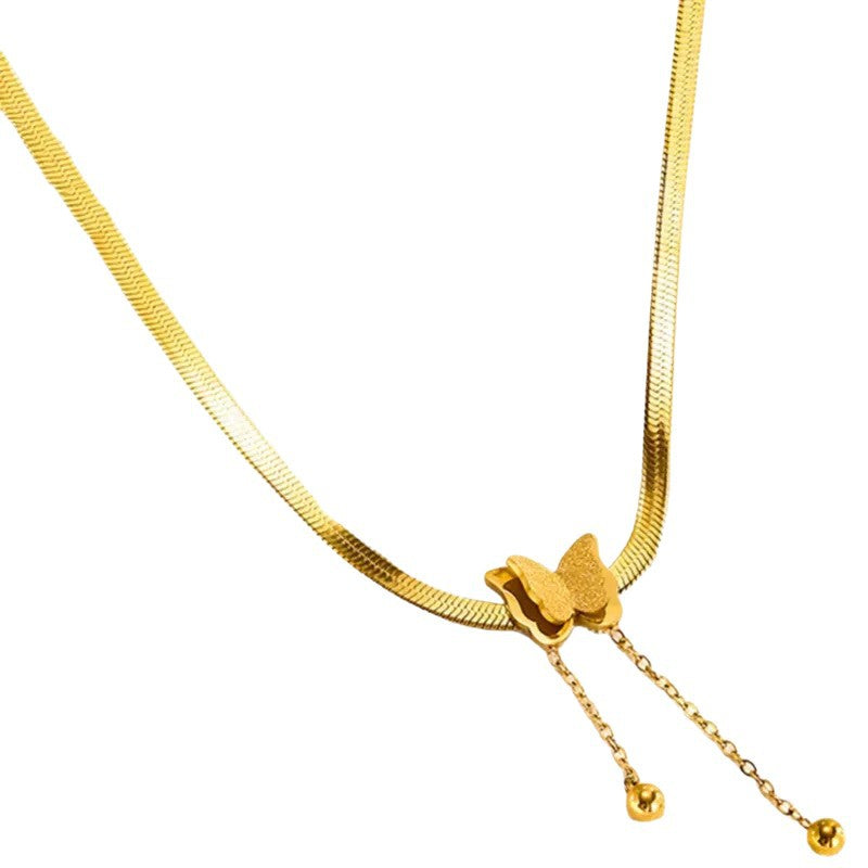 Minimalist Elegant Butterfly Stainless Steel Plated Necklace and Earring Set for Women
