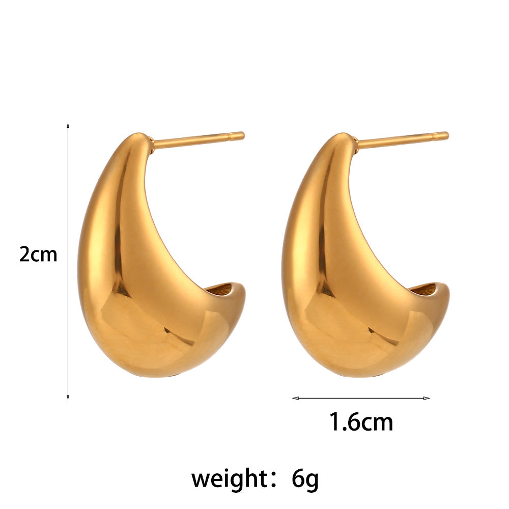 Orecchini a perno da donna minimalisti in acciaio inossidabile geometrico a forma di "banana boat" con finitura lucida e superficie placcata