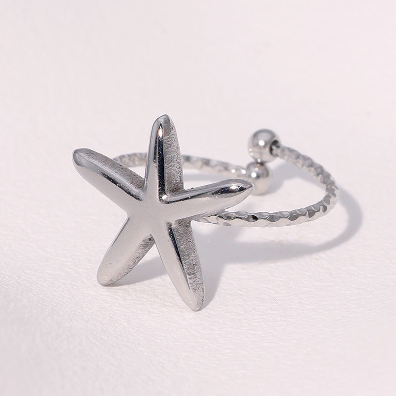 Minimalist Star-Shaped Stainless Steel Ring with 18K Gold Plating for Women