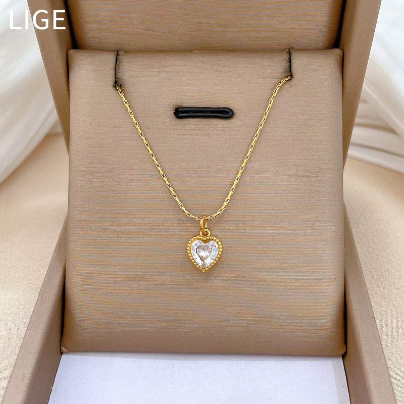 Collar Minimalista de Acero de Titanio Chapado en Oro con Diseño de Corazón, Cadena Irregular para Mujer y Hombre