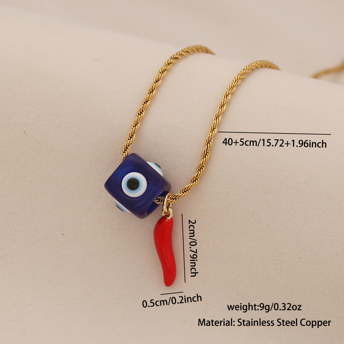 Edgy Eye and Lips Pendant Necklace in Titanium Steel with Plated Finish on Snake Chain for Women