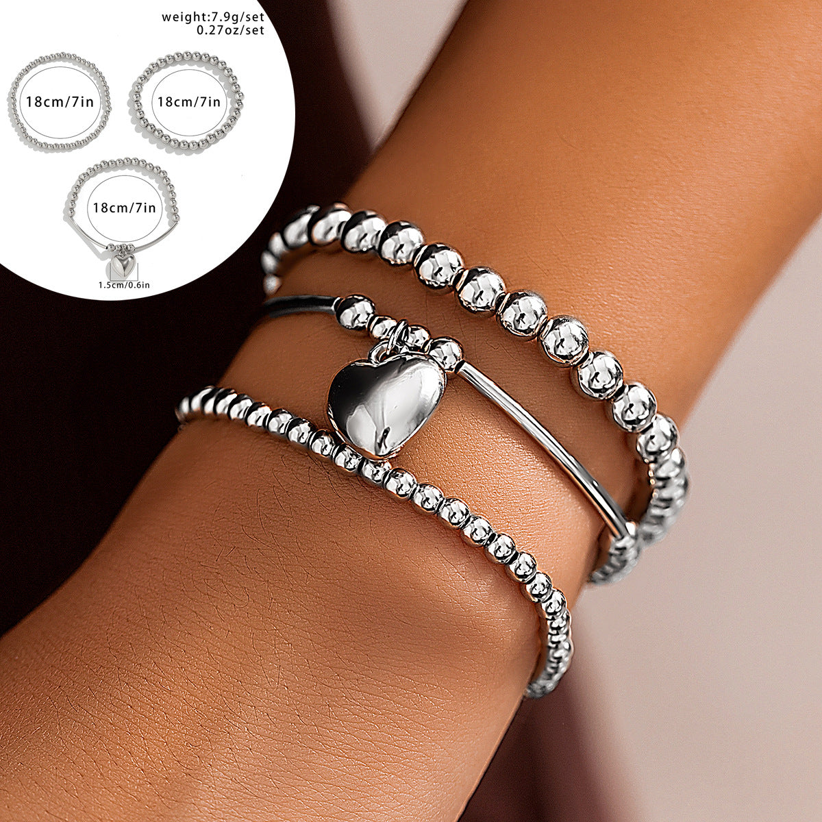 Bracciale da donna in lega con ciondolo a cuore minimalista, finitura placcata e dettaglio a catena