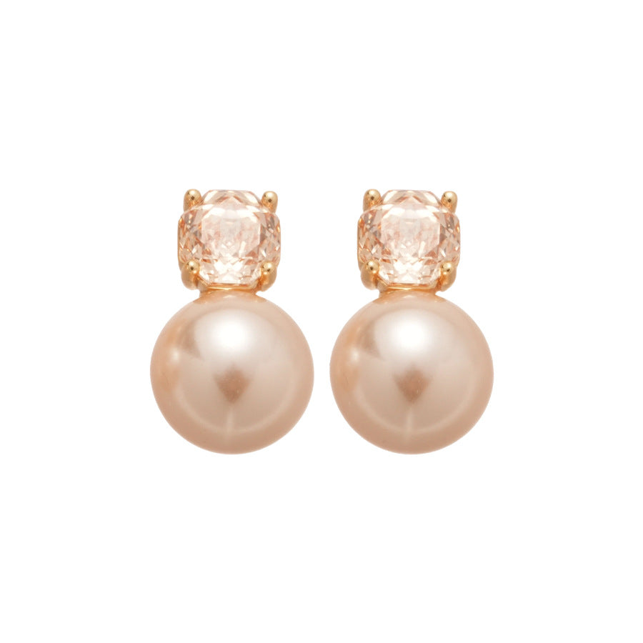 Pendientes de perlas geométricos de estilo lujoso con incrustaciones de circonitas para mujer