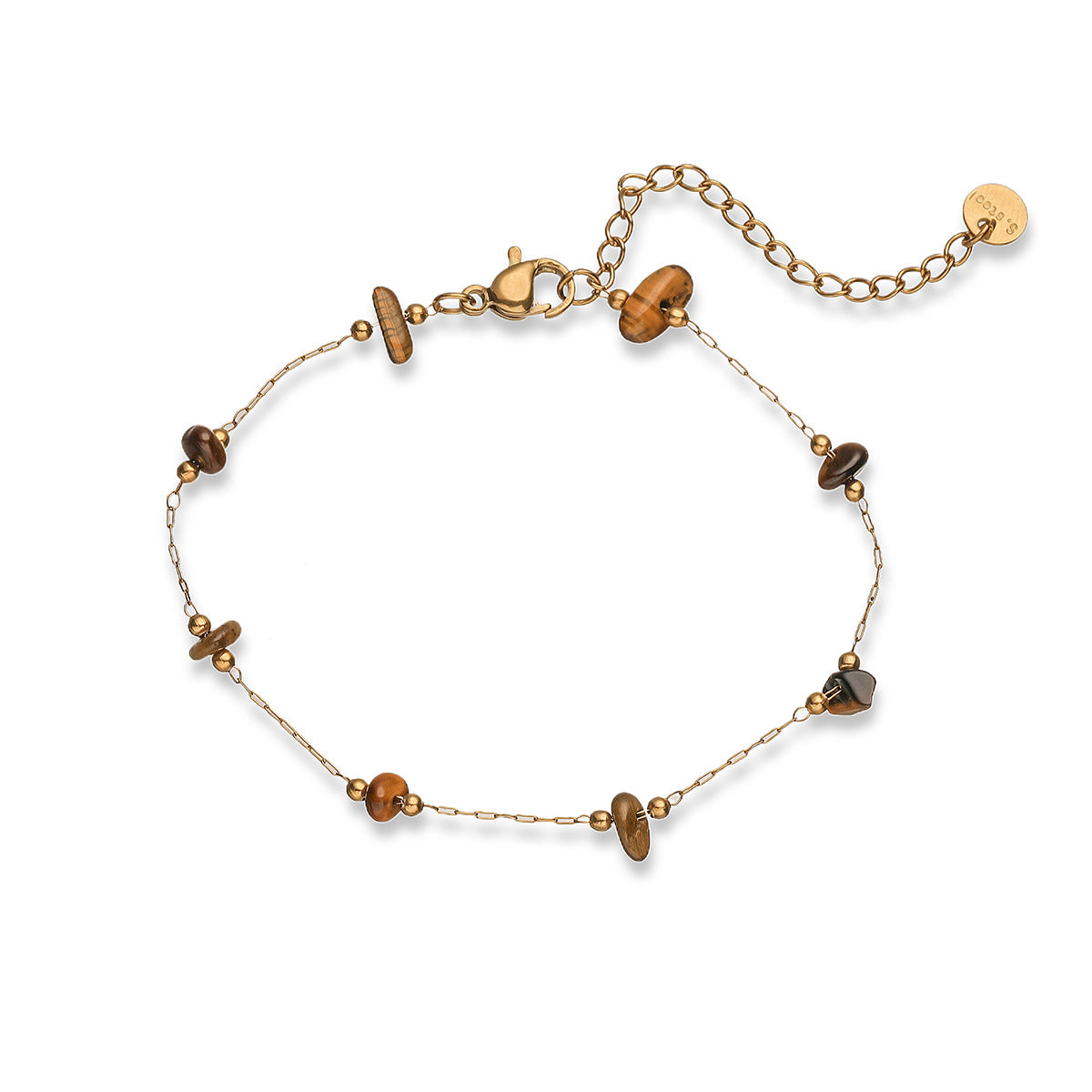 Minimalist Sweet 18K Gold Plated Geometric Natural Gemstone Stainless Steel Bracelet for Women