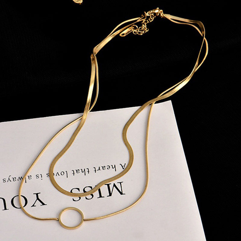 Collar con colgante de acero titanio, cadena de serpiente doble capa hueca, geométrica minimalista para mujer