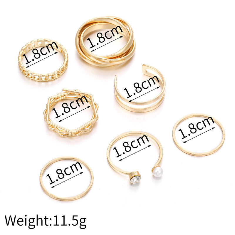 Vintage Geometric Round Alloy Plated Ring Set with Pearl Inlay for Women