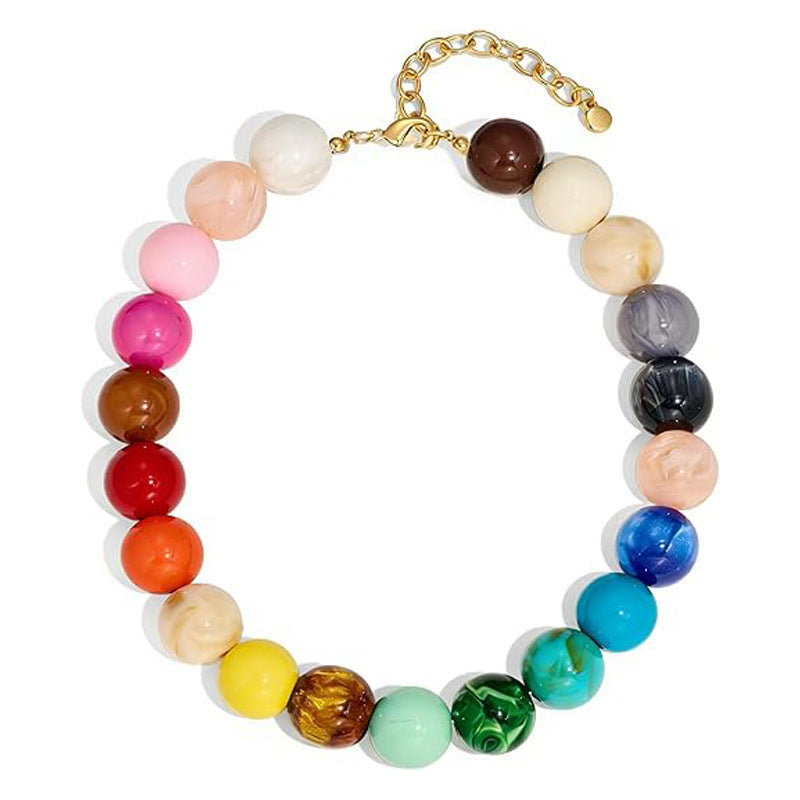 Casual Round Acrylic Bead Necklace Polished Ball Chain Women's Fashion Choker