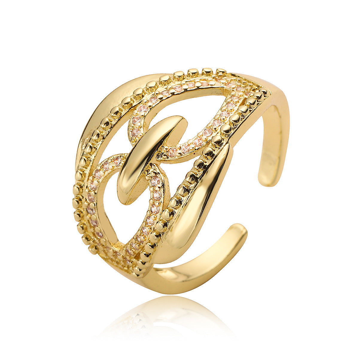 Minimalist Irregular Geometric Hollow-Out Copper Ring for Women with 18K Gold Plating