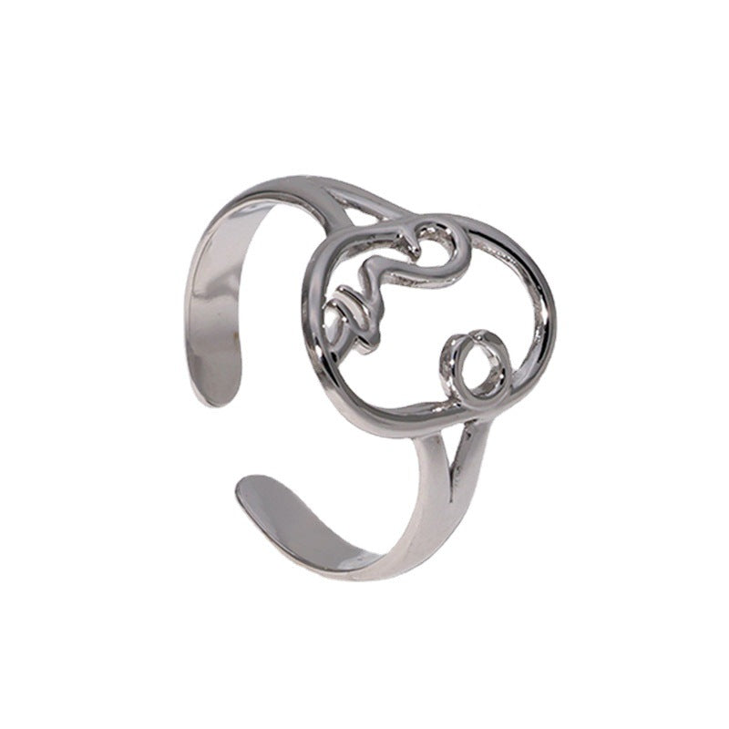 Abstract Face Adjustable Titanium Steel Ring with Hollow Design Minimalist Stainless Steel Index Finger Ring for Women