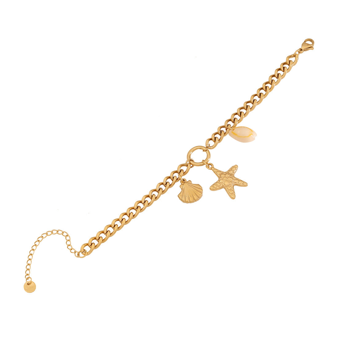 Collana con Pendente a Stella Marina e Conchiglia in Acciaio Inossidabile con Finitura Placcata su Catenina a O, Stile Vacanza Oceano alla Moda, per Donne
