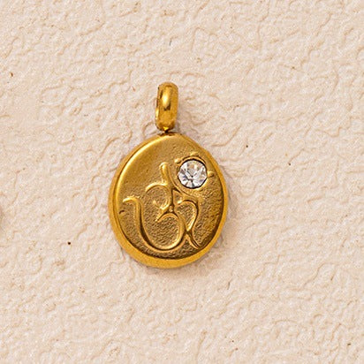 Vintage 18K Gold Plated Stainless Steel Star Cubic Zirconia Pendant Charm Bar PVD