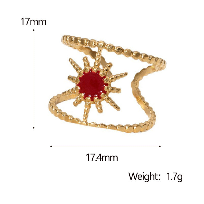 Luxury Minimalist Geometric Stainless Steel Adjustable Open Ring with Gold Plating for Women