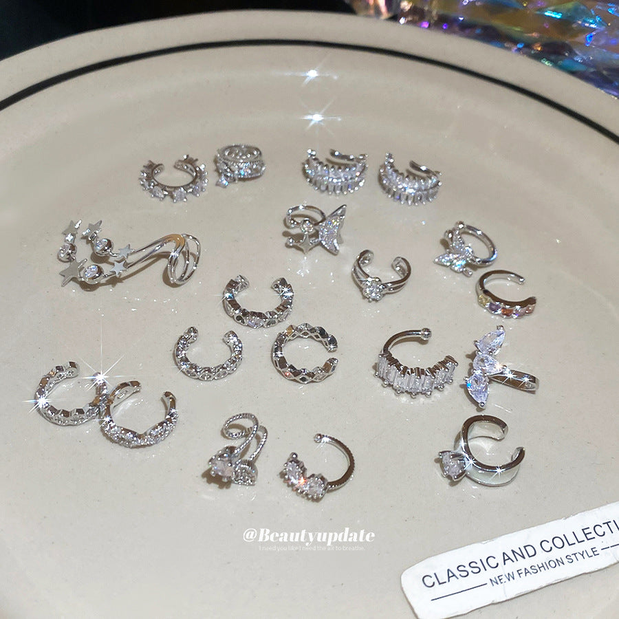 Minimalist Floral and Star-Shaped Zirconia-Set Copper Ear Cuffs for Women