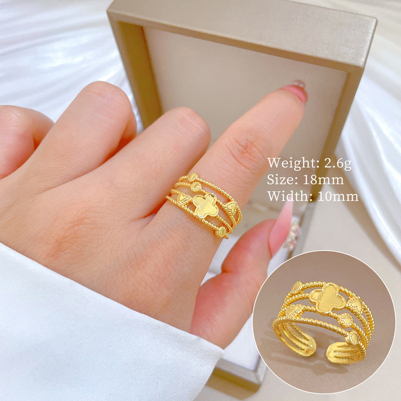 Minimalist Sweet Gold Plated Crown Ring Adjustable Brass Band for Women and Couples