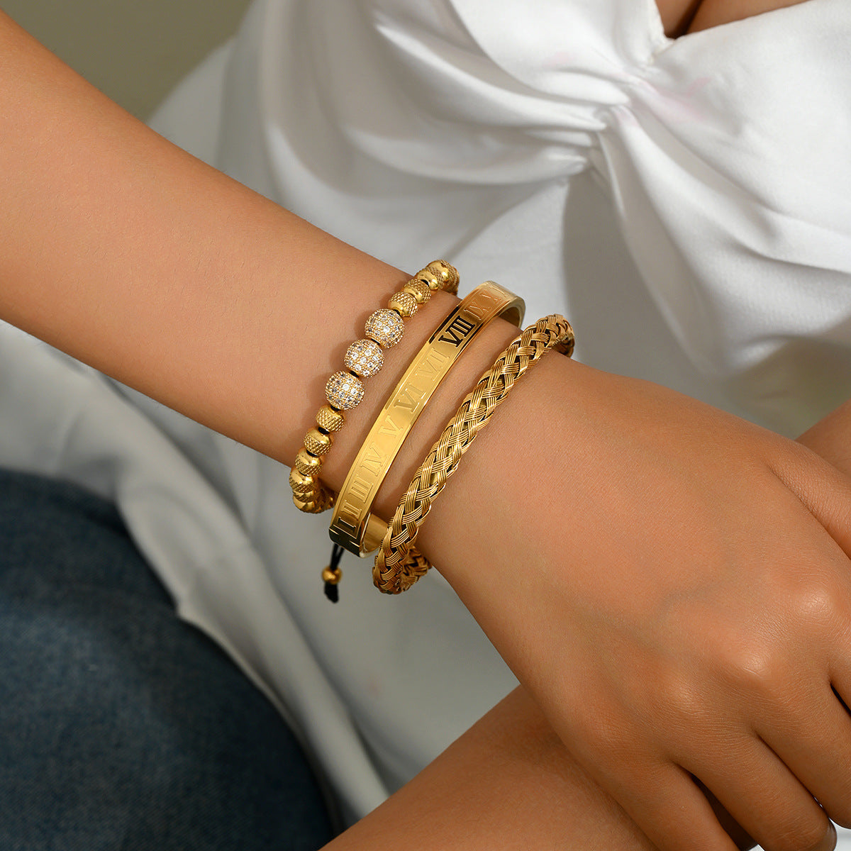 Pulsera geométrica minimalista de cobre en forma de U con incrustaciones de circonita, ajustable, unisex, para regalo de empresa