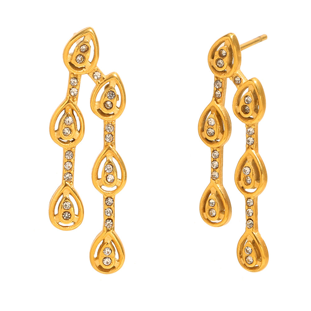Orecchini minimalisti in acciaio inossidabile a forma di goccia con placcatura in oro 18K e zirconia cubica