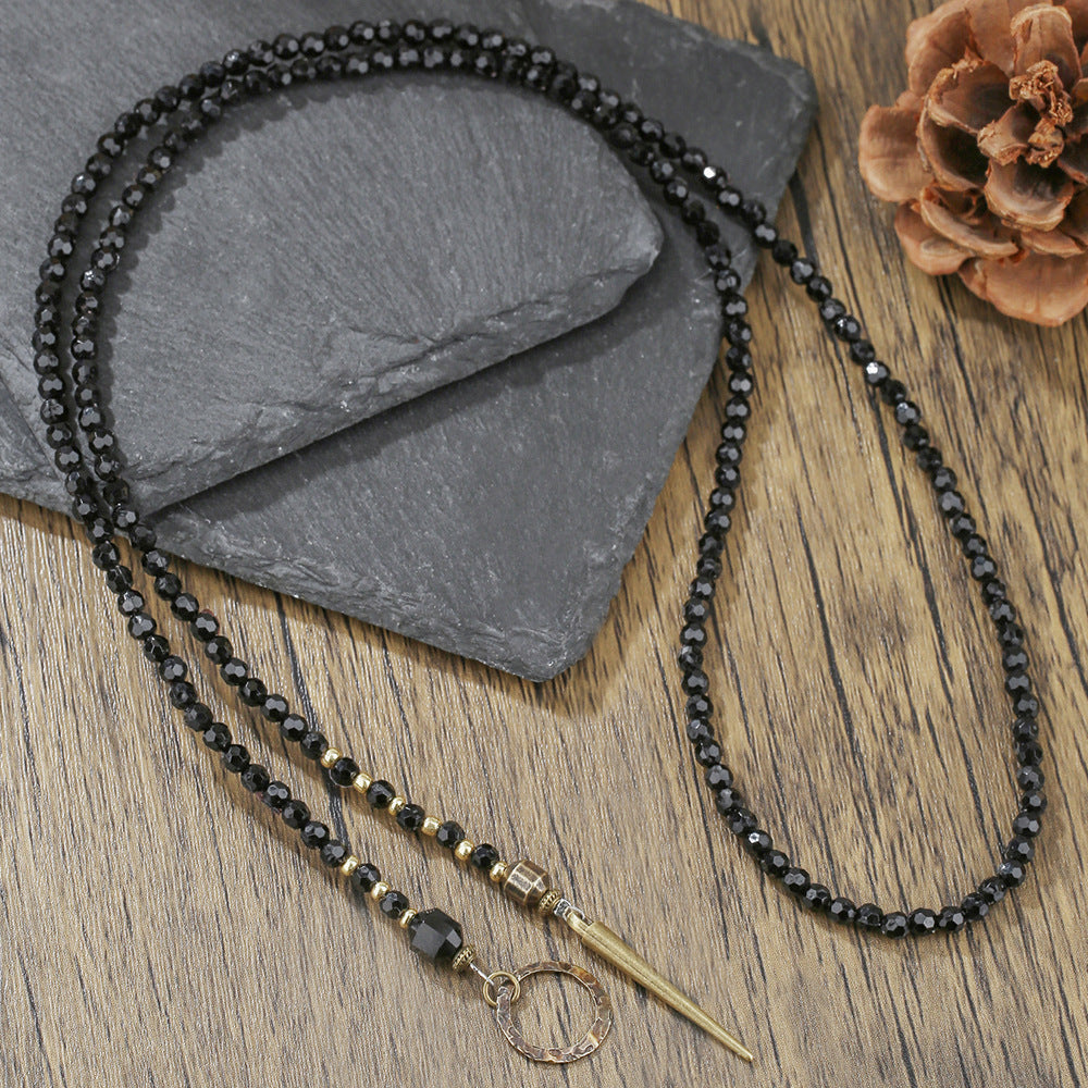 Gothic Geometric Round Wood Necklace with Acrylic Pendant Beaded Irregular Chain Unisex