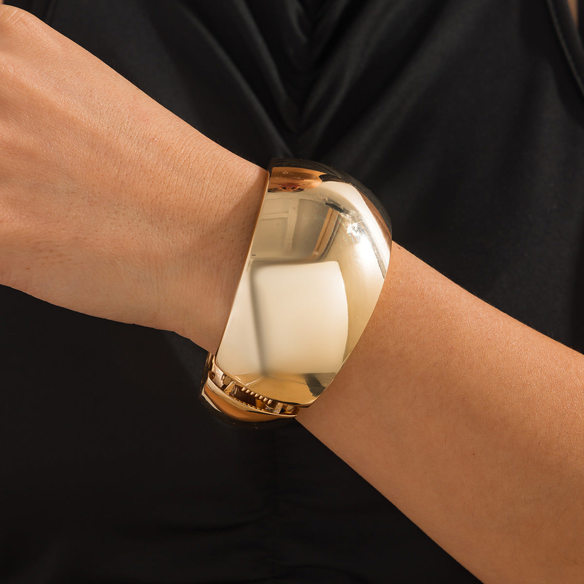 Minimalist Irregular Geometric Plated Zinc Alloy Spring Bangle Bracelet Set